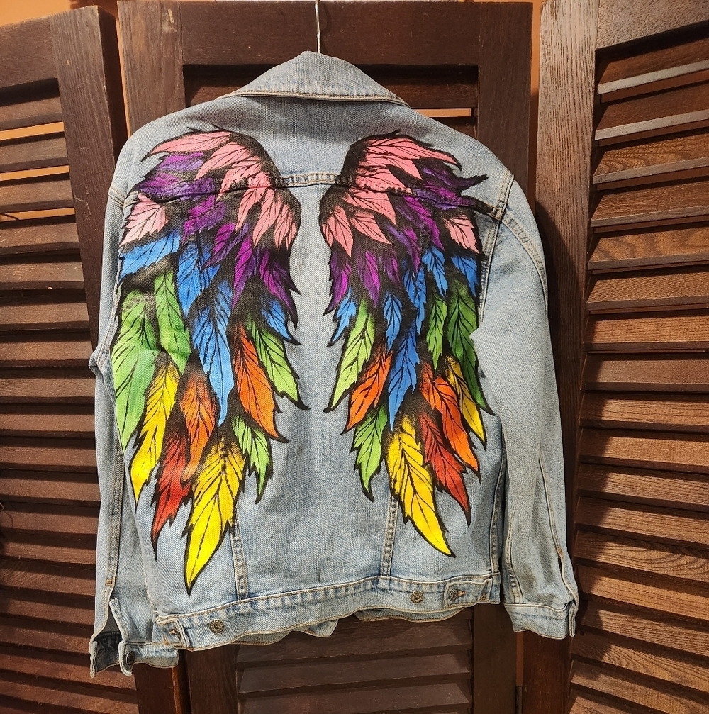 Colorful Feather Denim Jacket